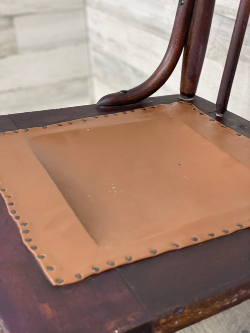 Antique Wood Chair Leather Seat